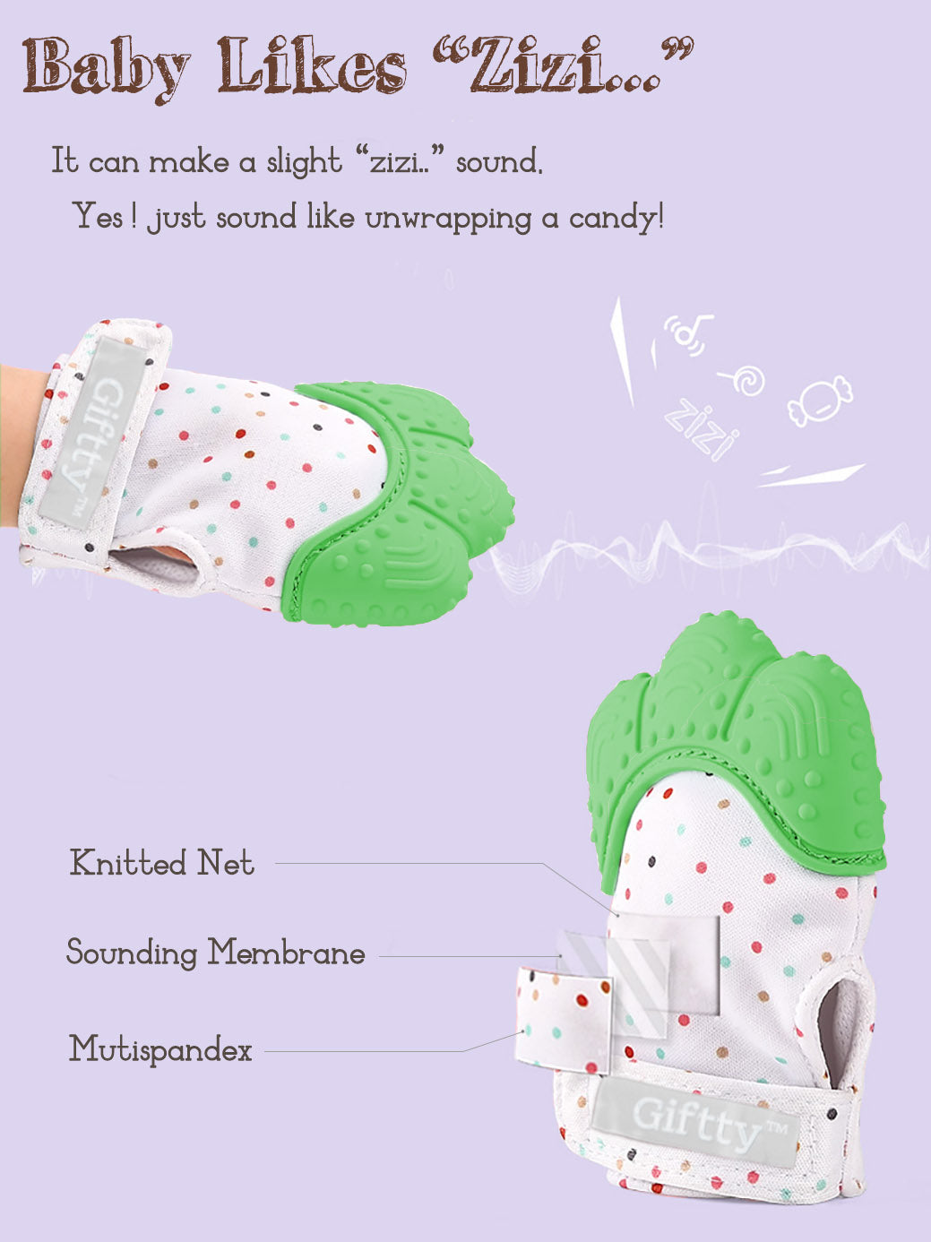 Green bear's paw Teething Mittens