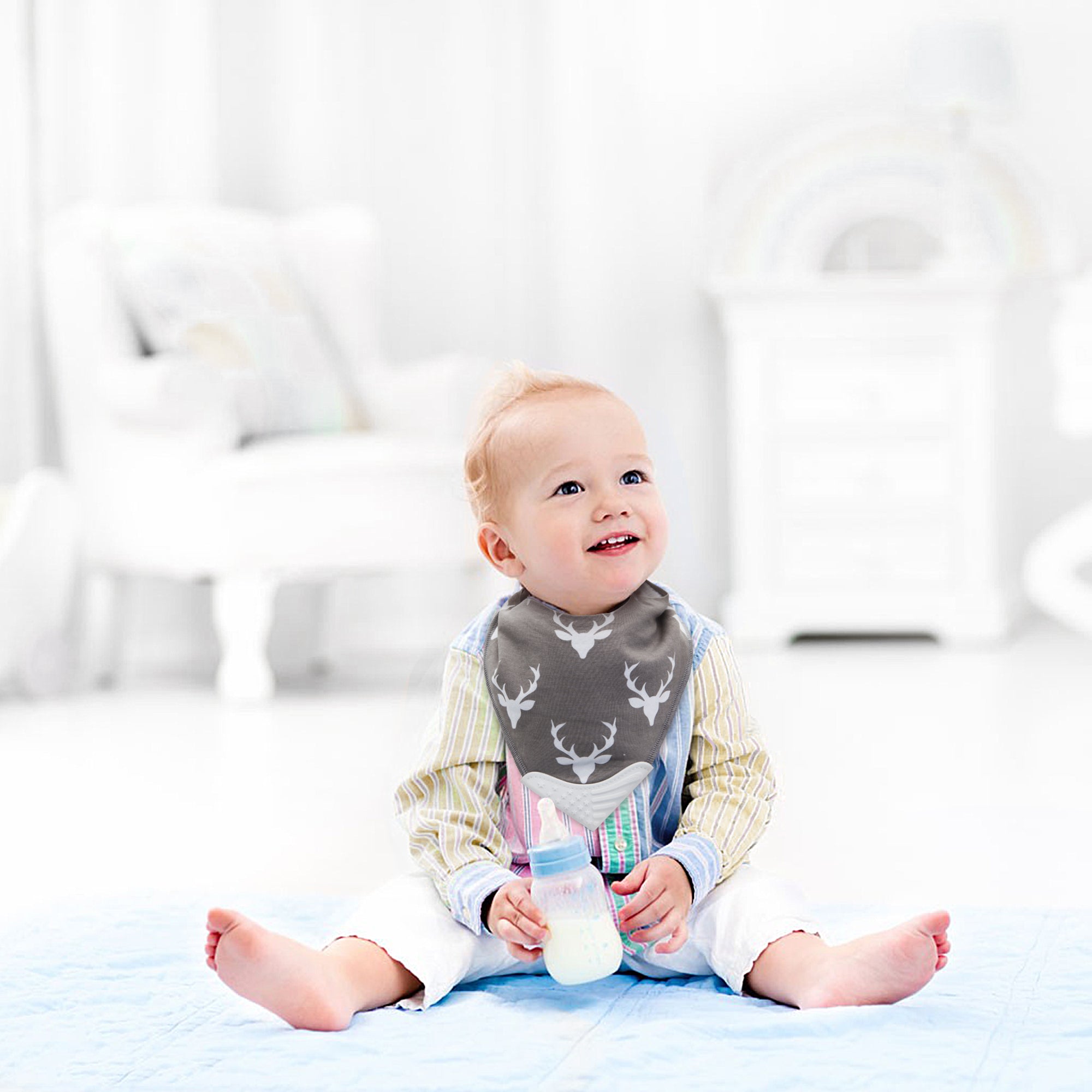 Bandana Bibs with Teething Corner, Teething Bib, BPA-Free Silicone Teether and Adjustable Snap for Baby Boys